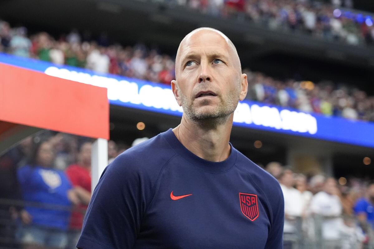 U.S. men's national team coach Gregg Berhalter watches from the sideline during a Copa Amèrica group win.