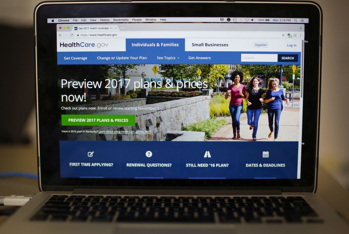 The HealthCare.gov 2017 website home page as seen in Washington on Monday.