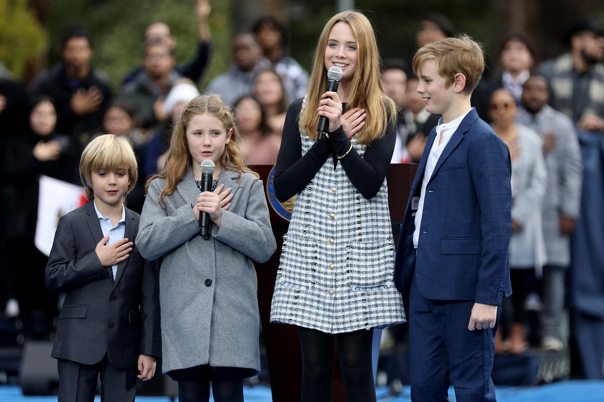 Gov. Gavin Newsom's children Dutch, Brooklynn, Montana and Hunter say the Pledge of Allegiance