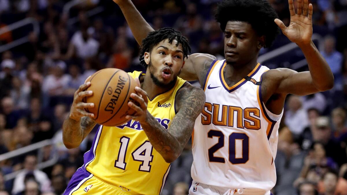 Lakers forward Brandon Ingram drives past Suns forward Josh Jackson during the first half on Friday.