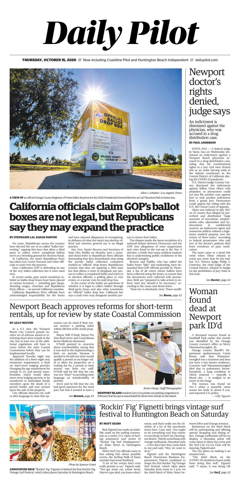 Daily Pilot e-Newspaper: Thursday, Oct. 15, 2020 - Los Angeles Times