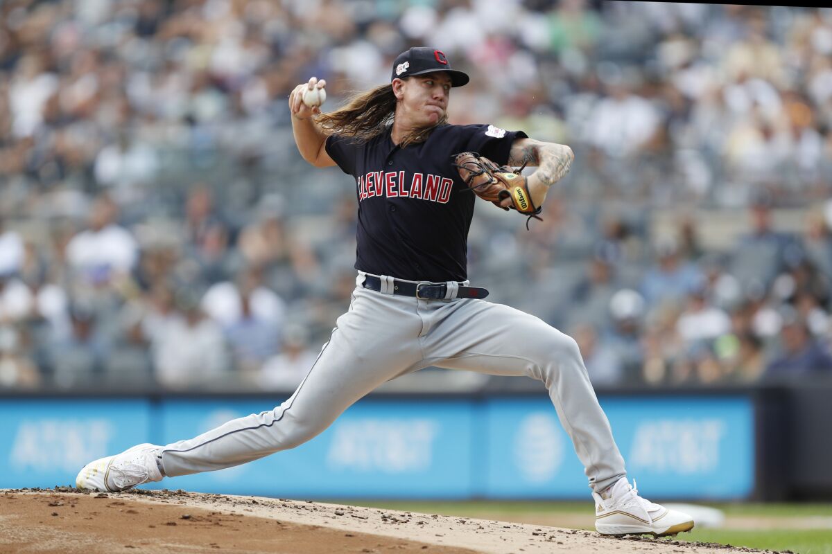 Padres newcomer Mike Clevinger, shown pitching last year for Cleveland.