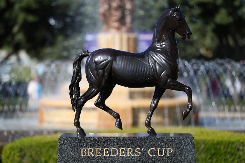 ARCADIA, CALIFORNIA - NOVEMBER 01: A general view of the Breeders Cup statue at Santa Anita Park on November 01, 2019 in Arcadia, California. (Photo by Joe Scarnici/Getty Images)