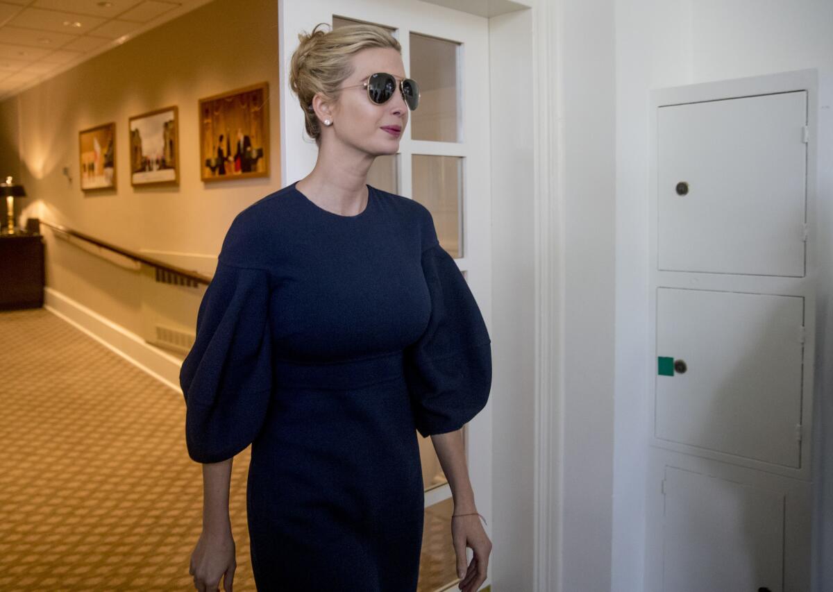 Ivanka Trump arrives for a news conference in the Rose Garden last week.