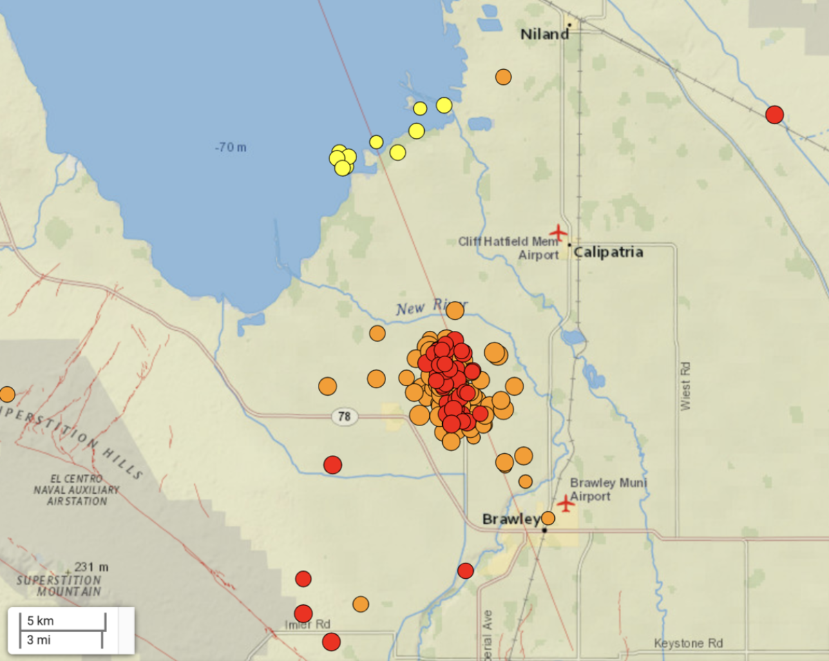 Hundreds of small earthquakes have struck an area southeast of the Salton Sea.
