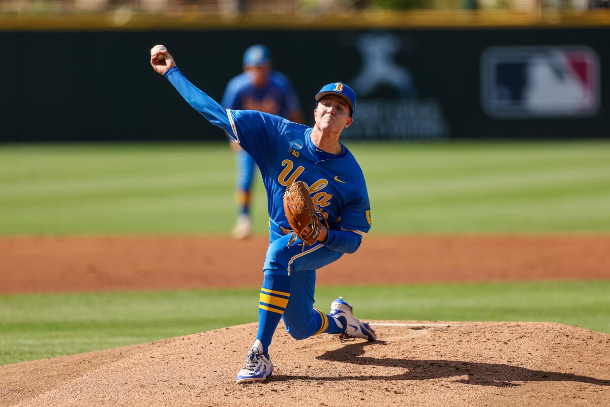 UCLA pitcher Michael Barnett delivers against Texas San Antonio in the super regionals.