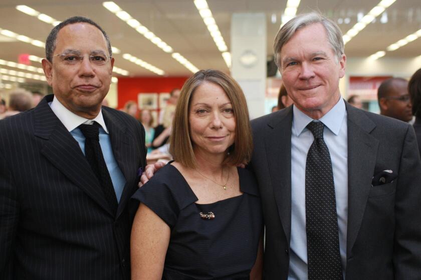 Jill Abramson in June 2011, when it was announced she would soon succeed Bill Keller, right, as New York Times executive editor. She is now being replaced by Dean Baquet, left.