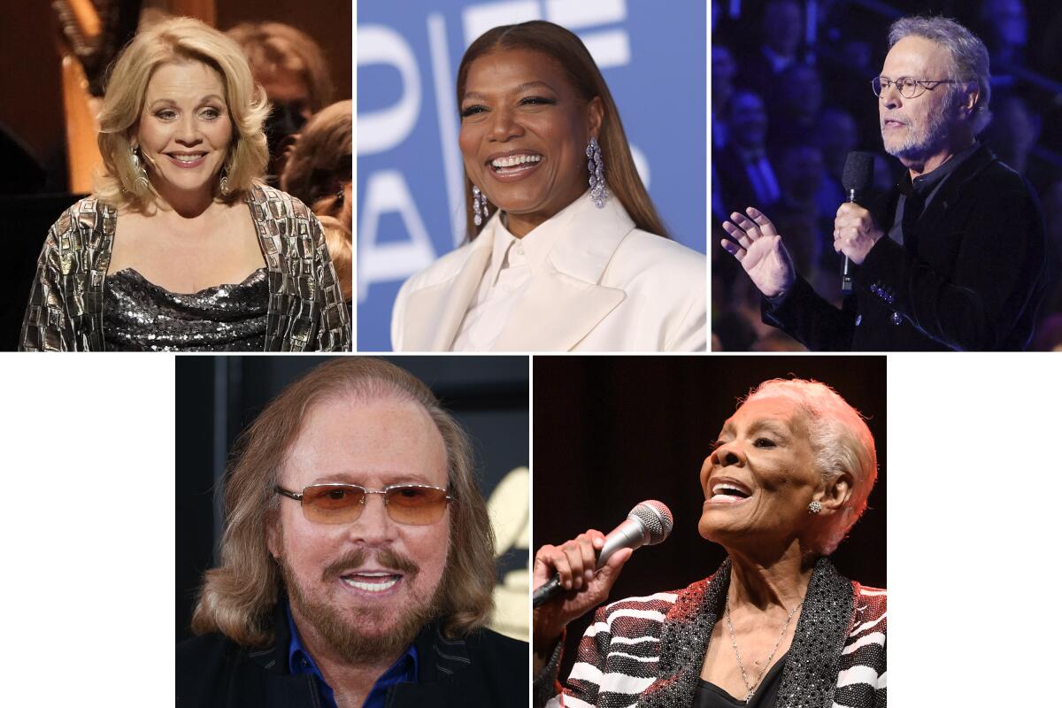 A collage showing Renée Fleming, Queen Latifah, Billy Crystal, Barry Gibb and Dionne Warwick