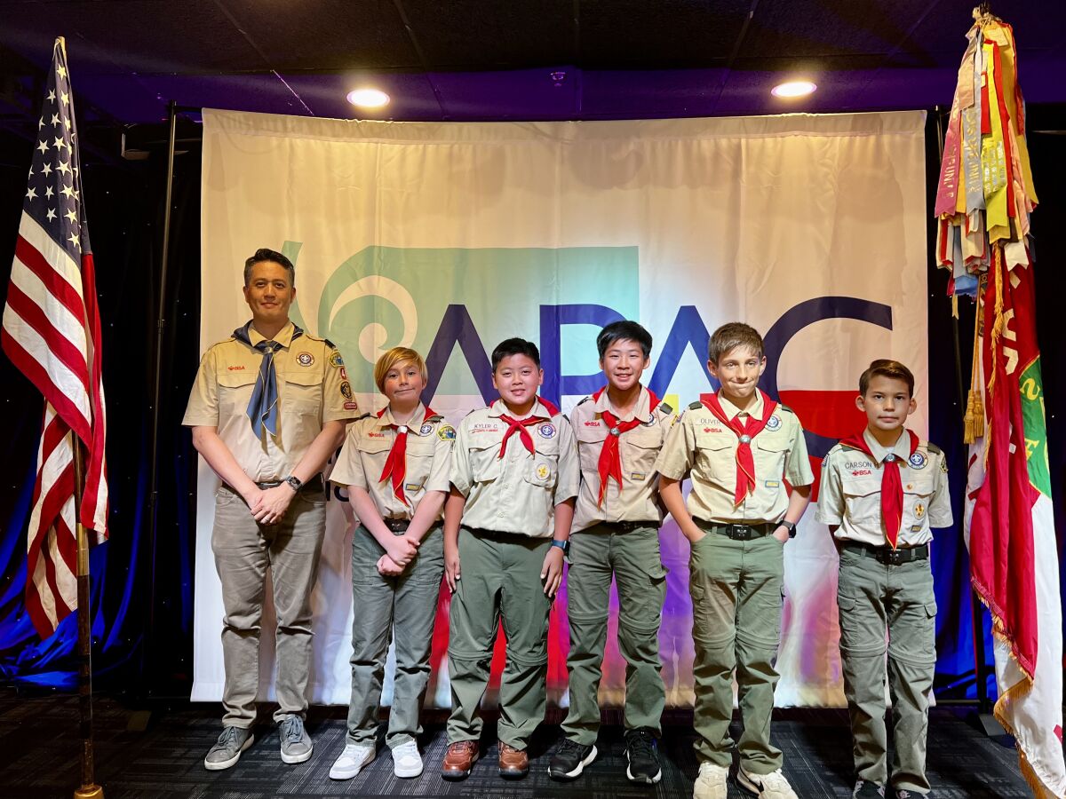 Jeff Chang, Saxon Richards, Kyler Chen, Nathan Chang, Oliver Oster and Carson Hickman of La Jolla Boy Scout Troop 4