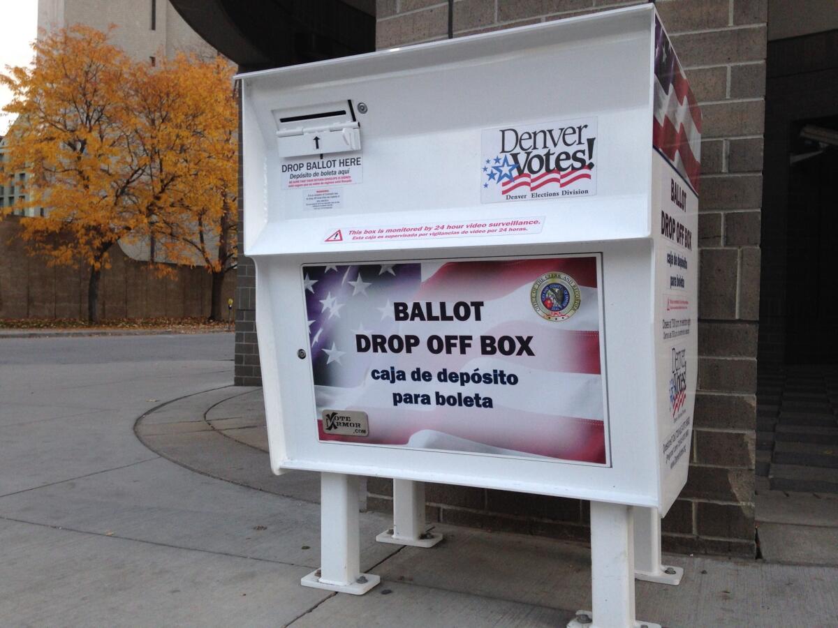 A ballot drop-off box in Denver, where early voting started in mid-October in Colorado's all-mail election.