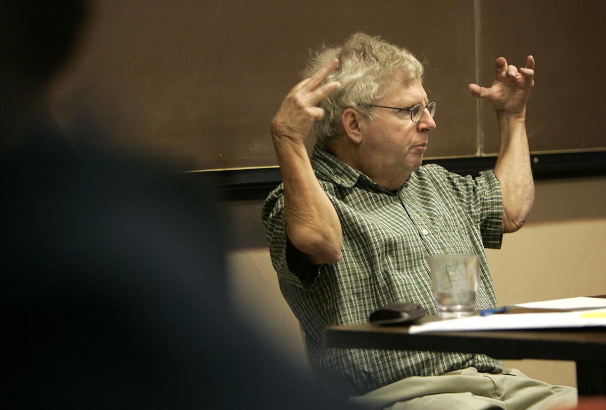 Prof. Roger Boesche is shown during his "Political thought in the ancient world, Greece, India and China at Occidental College in 2007.