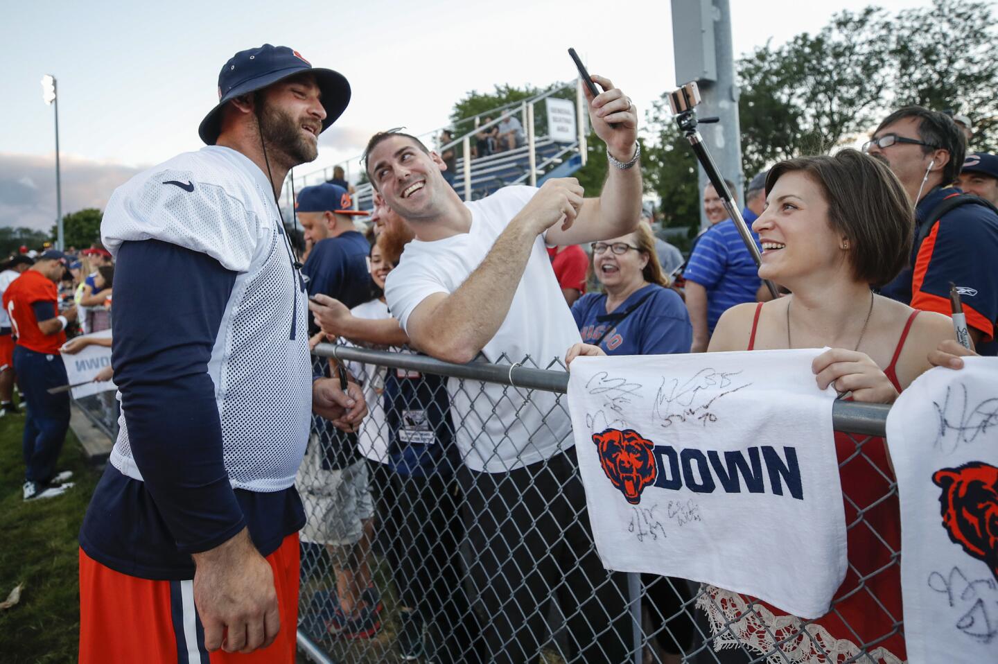 Kyle Long poses for a picture after practice at Prospect High School in Mount Prospect on Aug. 17, 2017.