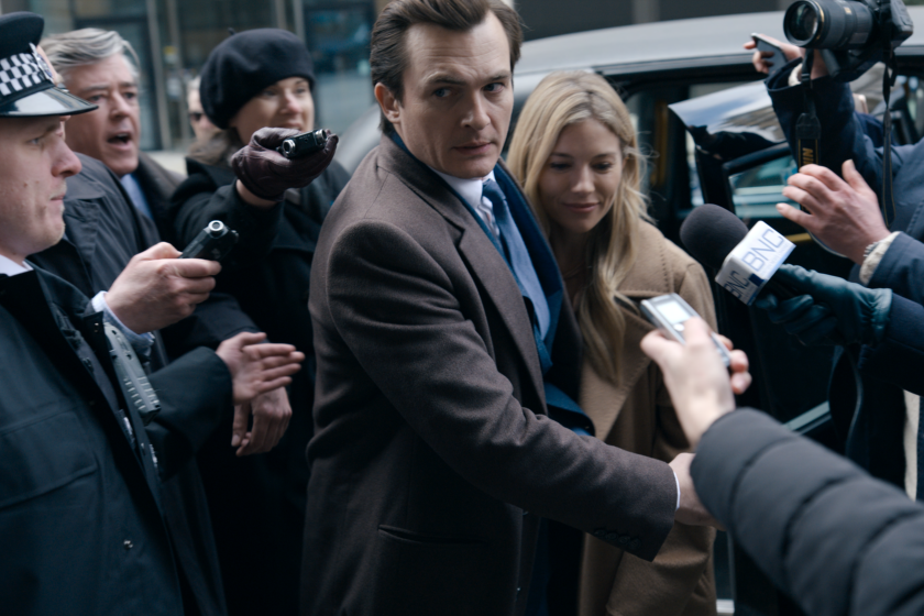 Rupert Friend, left, and Sienna Miller play a British lawmaker accused of rape and his supportive wife in "Anatomy of a Scandal."