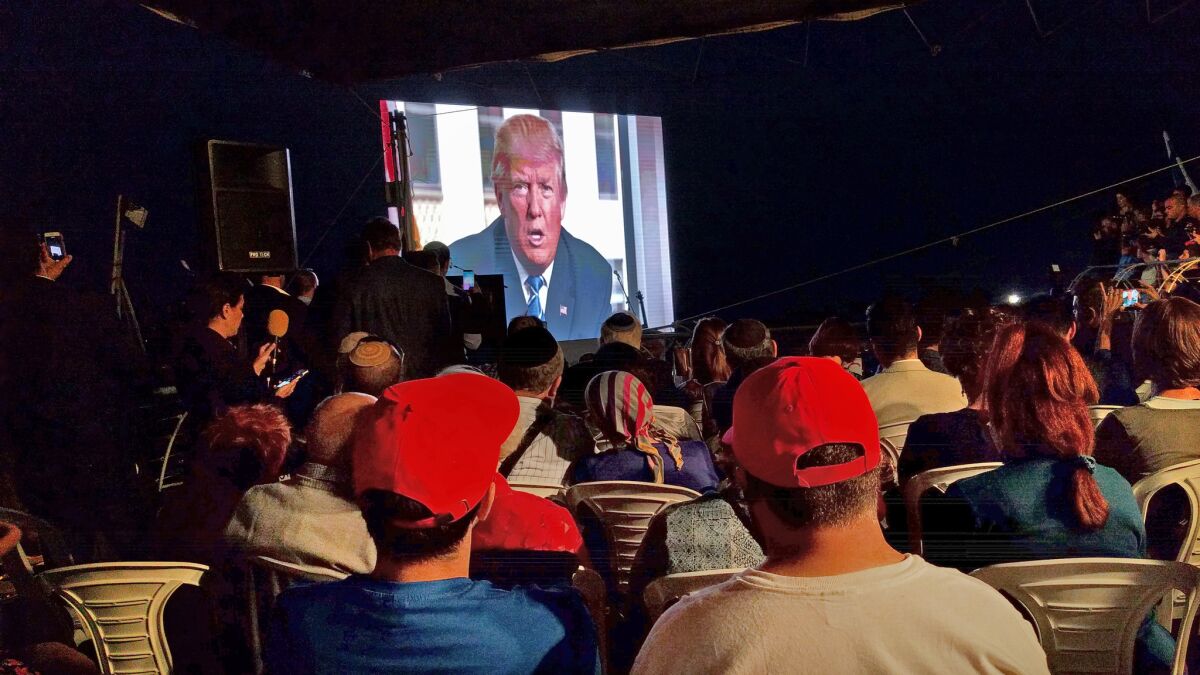 Donald Trump appeared by video at a rally in Jerusalem on Wednesday.