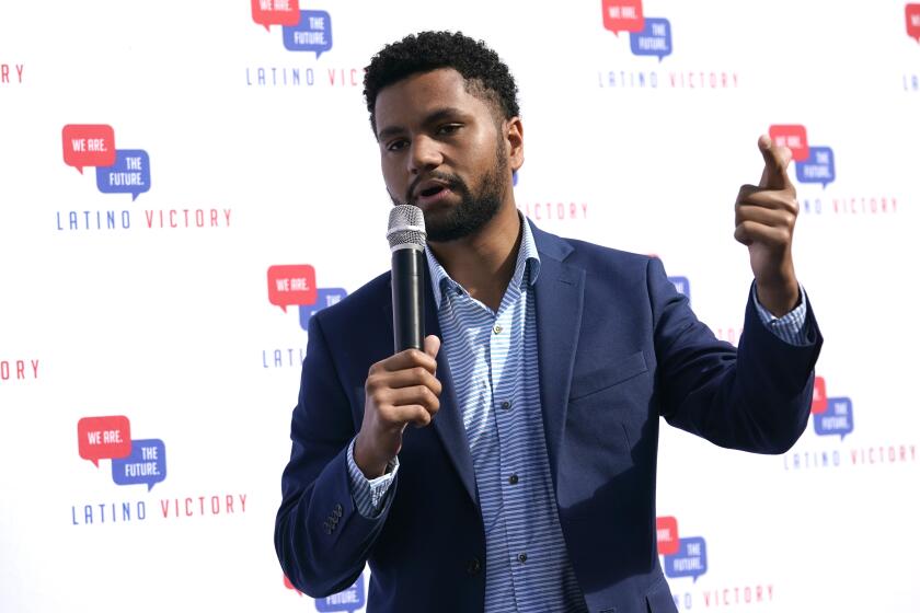 FILE - Maxwell Frost, Democratic congressional candidate for Florida's District 10, speaks during a rally, Thursday, Oct. 20, 2022, in Coral Gables, Fla. (AP Photo/Lynne Sladky, File)