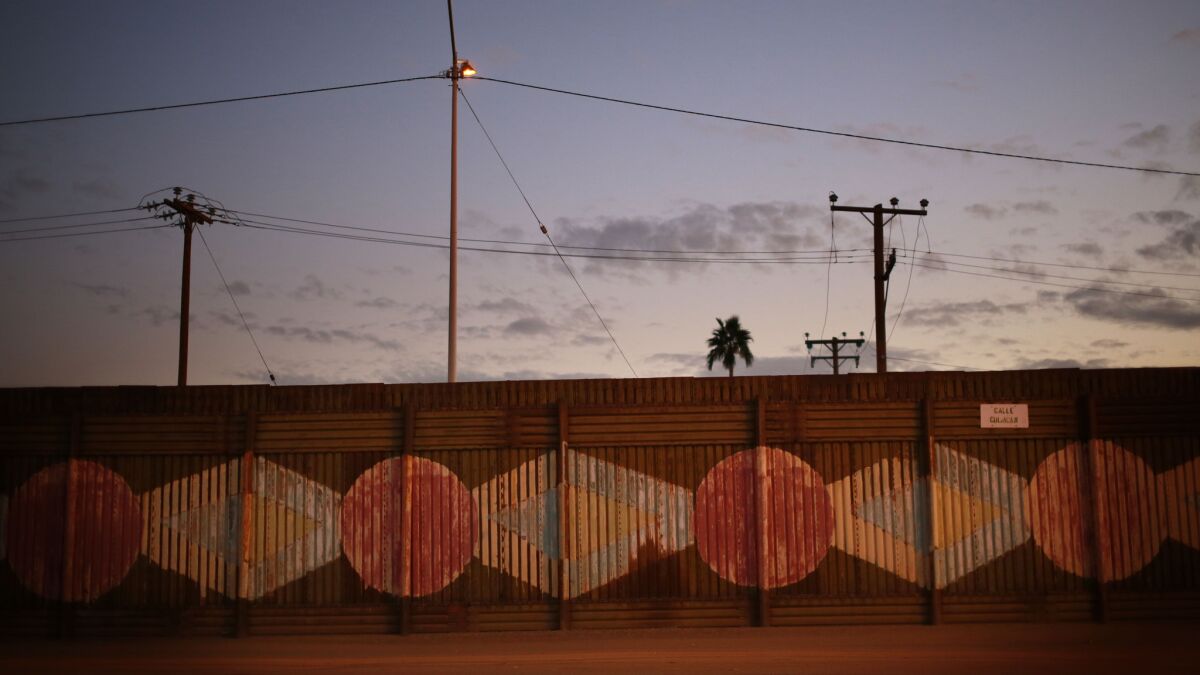 The wall at the U.S.-Mexico border at Calexico, Calif.