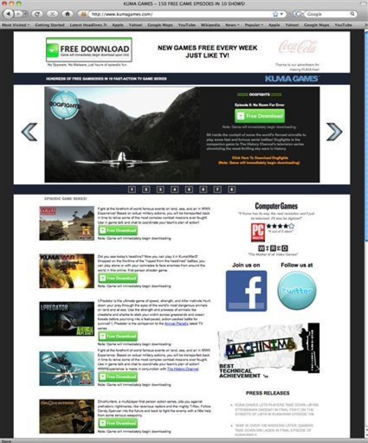 This screen shot shows the homepage of Kuma Games. A small video game company linked to the American sentenced to death in Iran specializes in war games recreating real-life conflicts in the Middle East _ including one called “Assault on Iran.” (AP Photo/Kuma Games)