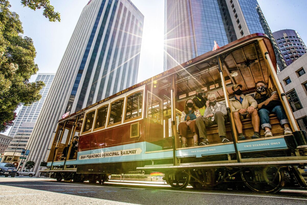 A cable car on a San Francisco street