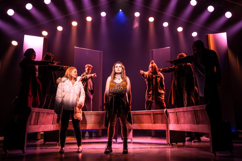 Elizabeth Stanley, left, and Kathryn Gallagher in the musical "Jagged Little Pill"