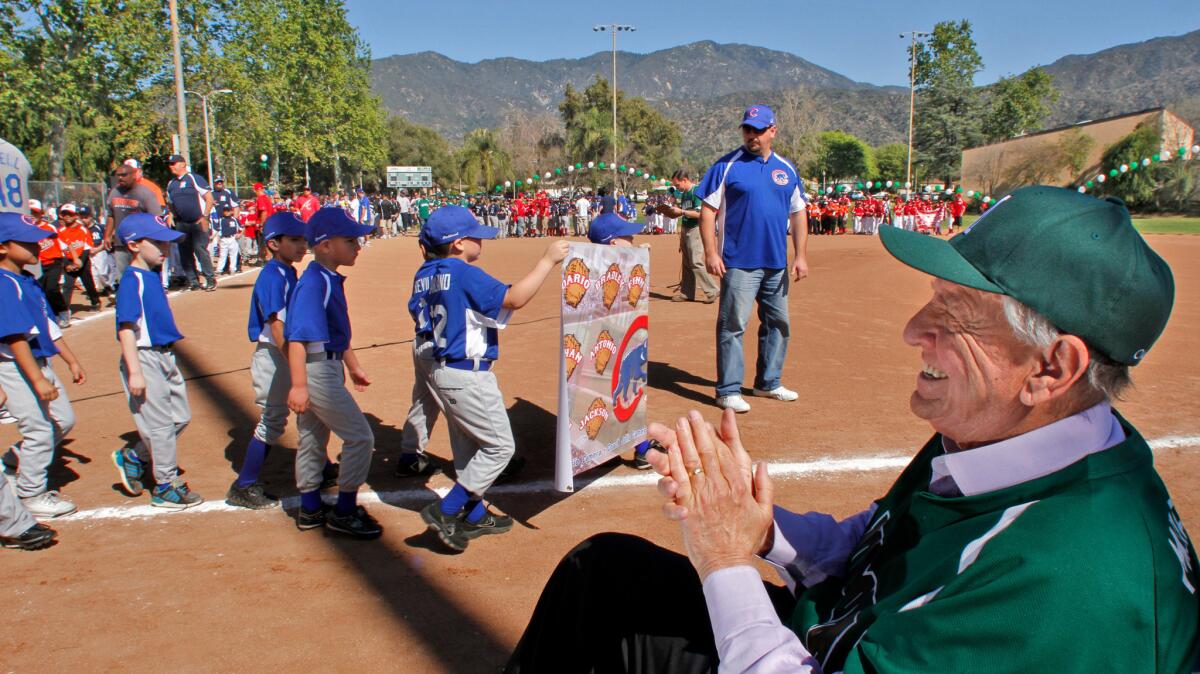 Garry Marshall was an avid sports fan and player. Here, he encourages Monrovia players during opening day in 2012.