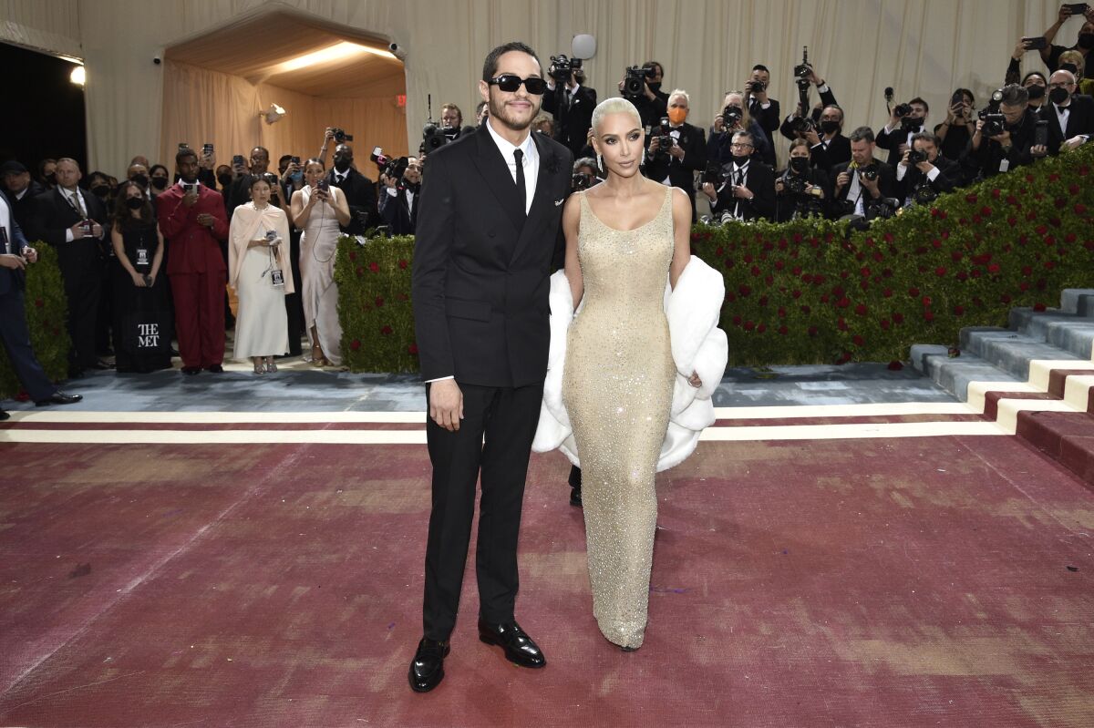 Kim Kardashian, right, and Pete Davidson attend The Metropolitan Museum of Art's Costume Institute benefit gala celebrating the opening of the "In America: An Anthology of Fashion" exhibition on Monday, May 2, 2022, in New York. (Photo by Evan Agostini/Invision/AP)