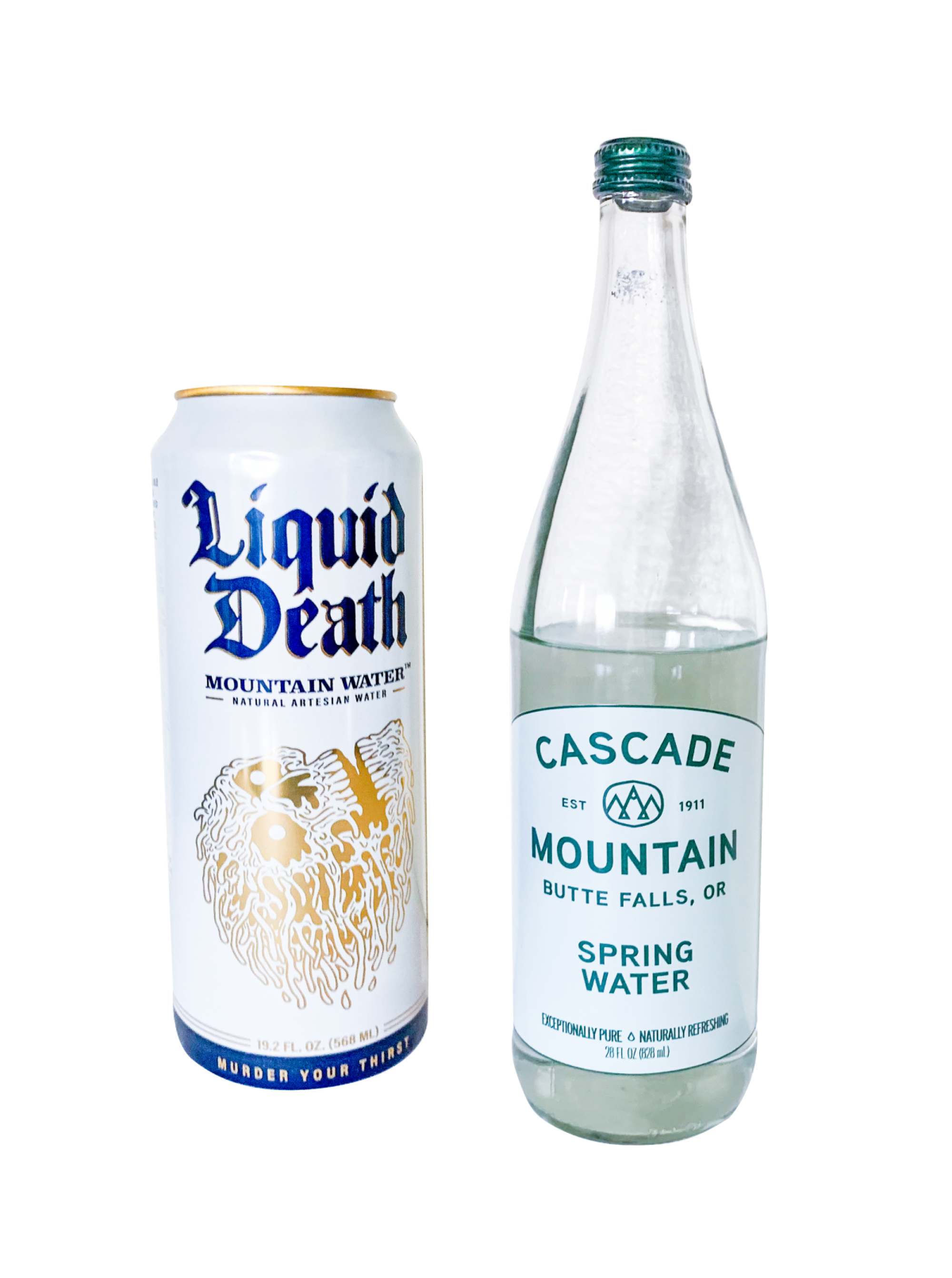 Liquid Death and Cascade Mountain Water