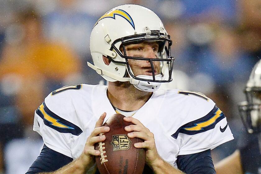 Chargers quarterback Kellen Clemens plays in an exhibition game against Tennessee on Aug. 13.