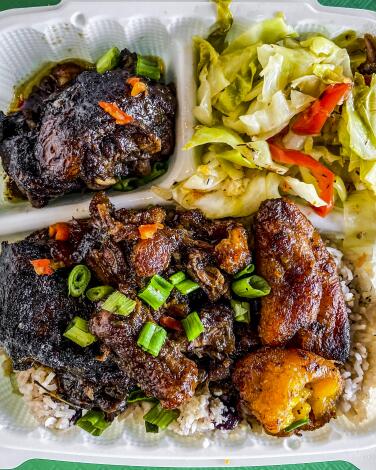 Oxtail stew plate at Caribbean Gourmet, Blossom Market Hall