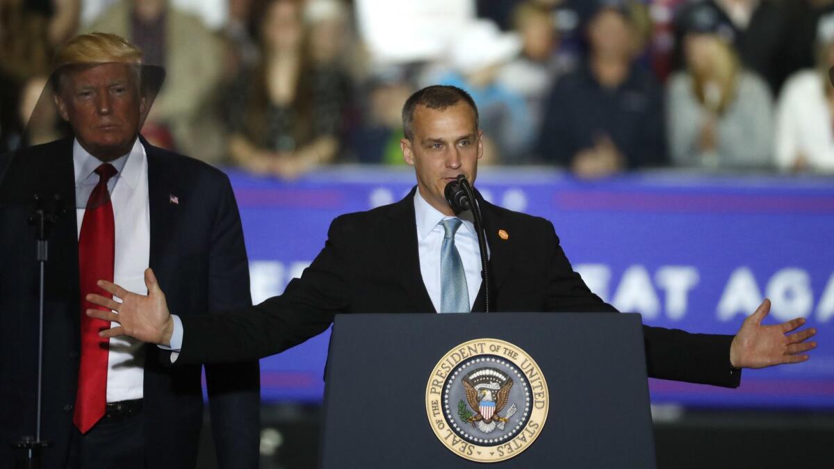 Corey Lewandowski, seen here at a Trump campaign rally in April, appeared Tuesday on Fox News Channel to discuss the president's hard-line immigration policy.