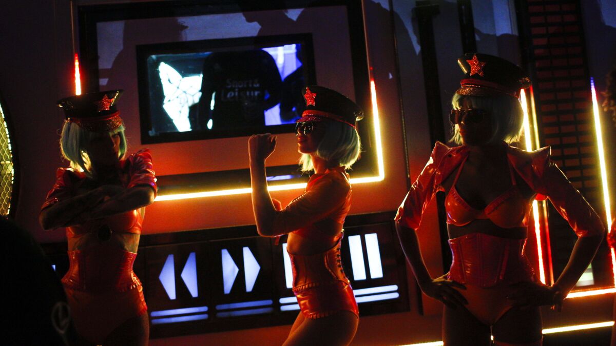 Military Brats dance backstage before the EDC parade during the Electric Daisy Carnival in Las Vegas on June 18.