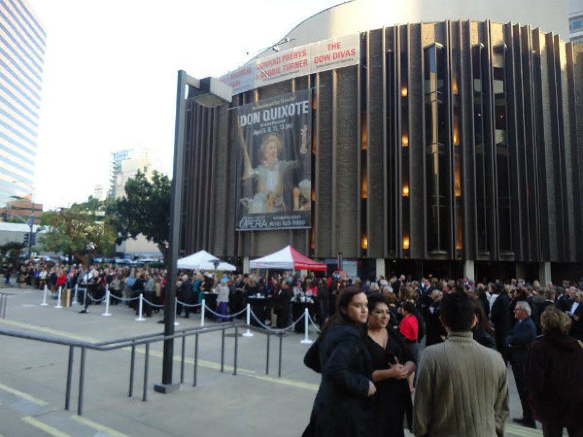 San Diego Opera patrons gather at the Civic Theatre in downtown San Diego before a performance of "Don Quixote."