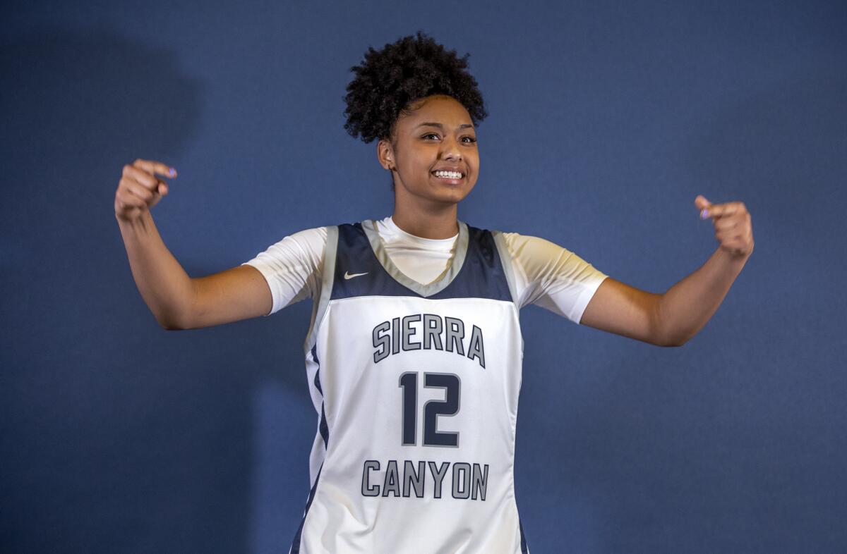 Juju Watkins poses for a photo during Sierra Canyon's media day.