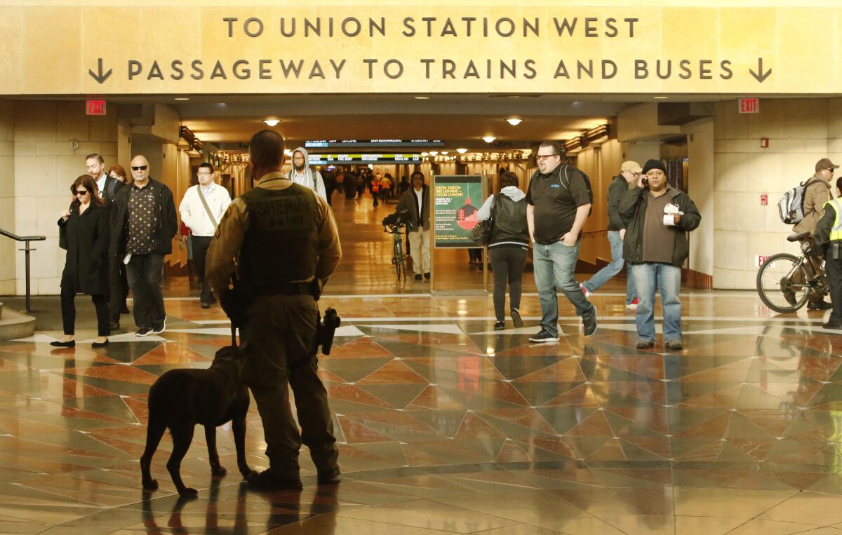 A Los Angeles County sheriff's deputy at Union Station