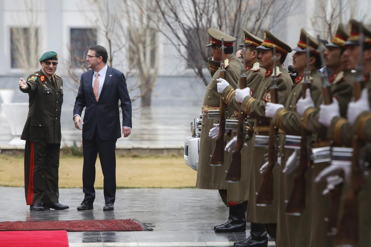 U.S. Secretary of Defense Ashton Carter arrives at the presidential palace in Kabul, Afghanistan, on Feb. 21.