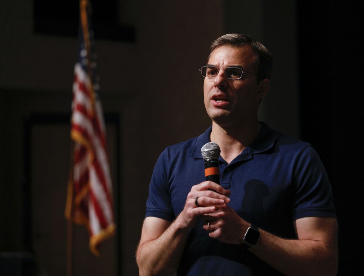 U.S. Rep. Justin Amash (R-MI) at his May 28 town hall in Grand Rapids, Michigan. He explained to constituents why he was breaking from his republican colleagues to say he thinks President Donald Trump has engaged in impeachable conduct.
