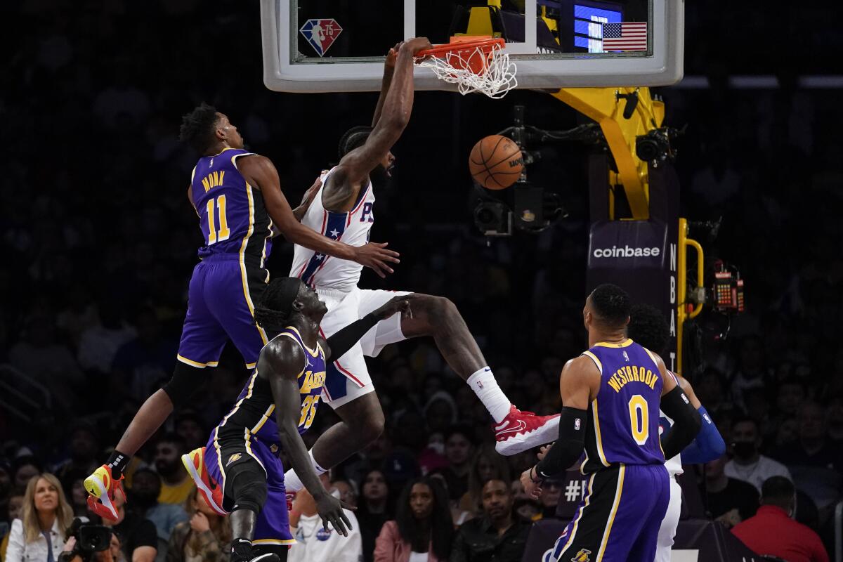 Joel Embiid, Sixers hold off LeBron-less Lakers, 126-121 - The San