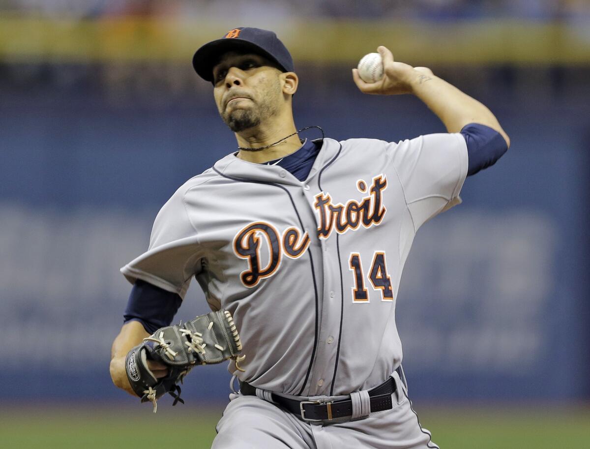 Detroit Tigers pitcher David Price delivers to the Tampa Bay Rays on Tuesday.
