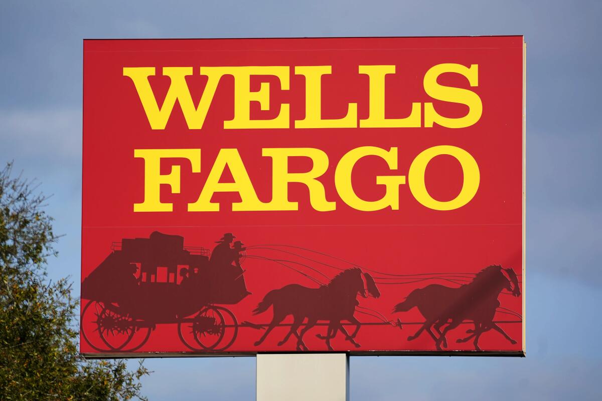 A Wells Fargo sign in Bradenton, Fla., in February