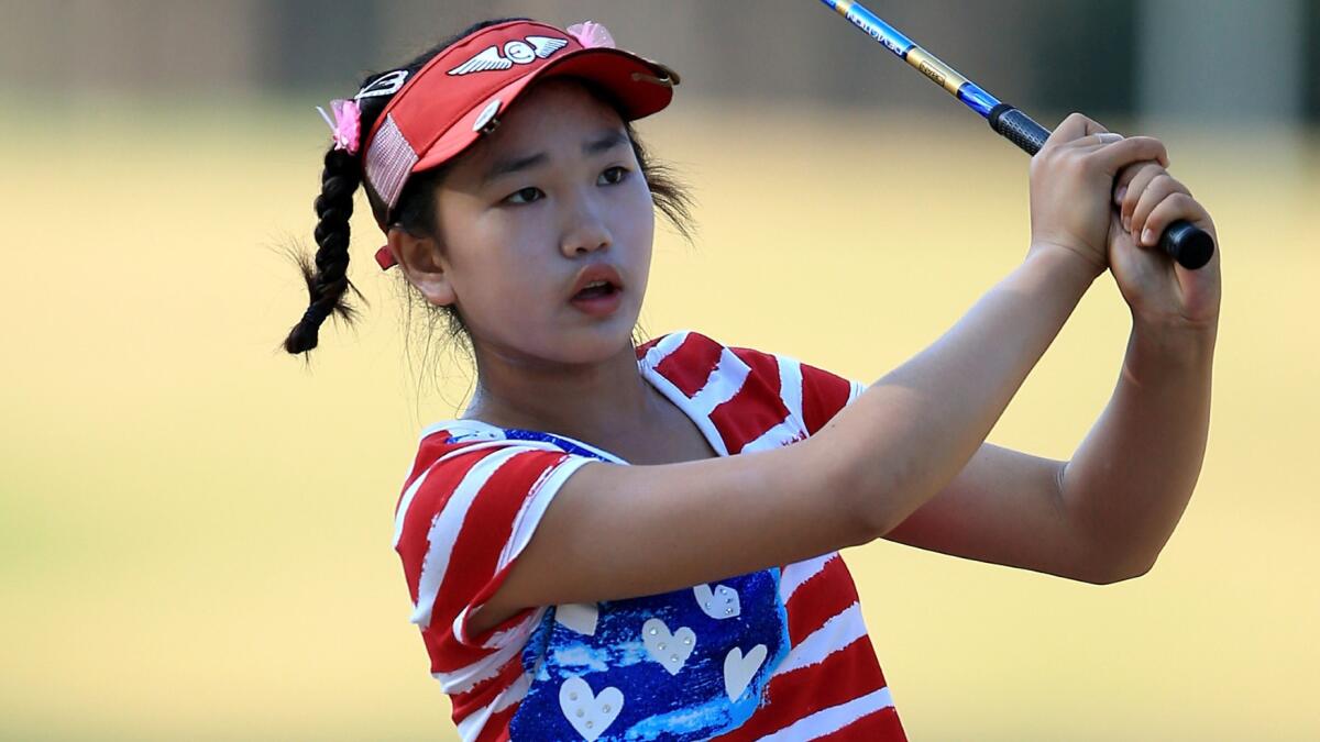 Lucy Li watches her second shot on the fourth hole during the first round of the U.S. Women's Open at Pinehurst Resort and Country Club in Pinehurst, N.C., on Thursday.