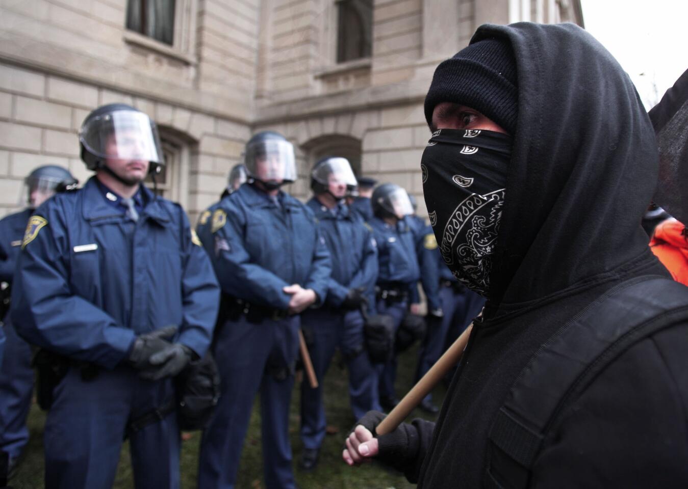 Masked protester