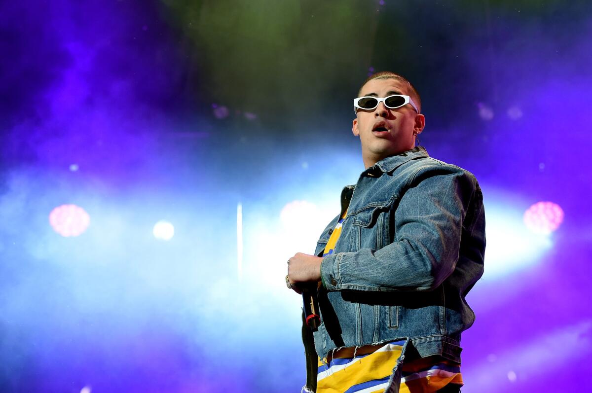 Bad Bunny performs on stage