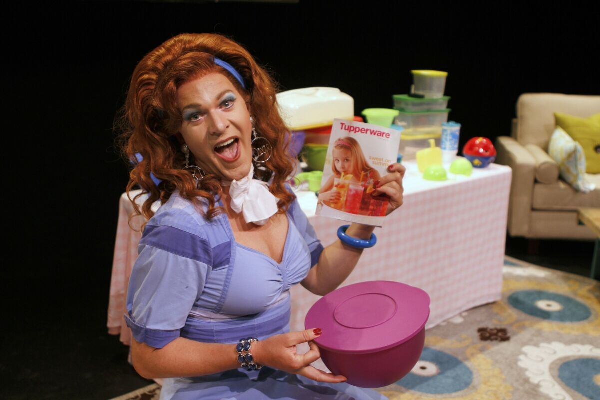 Tupperware sales are booming as Kris Andersson makes himself at home at the Geffen in "Dixie's Tupperware Party."