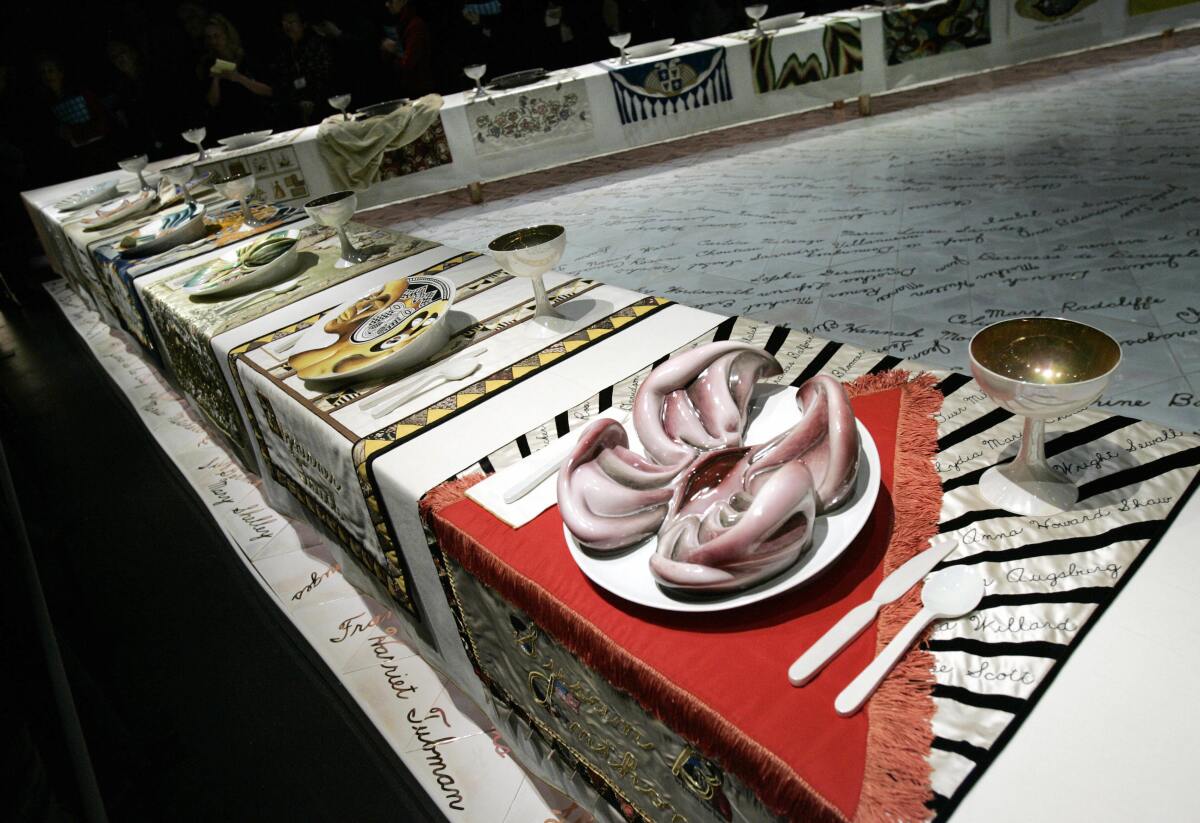 Detail of "The Dinner Party" (1979) by American artist Judy Chicago.