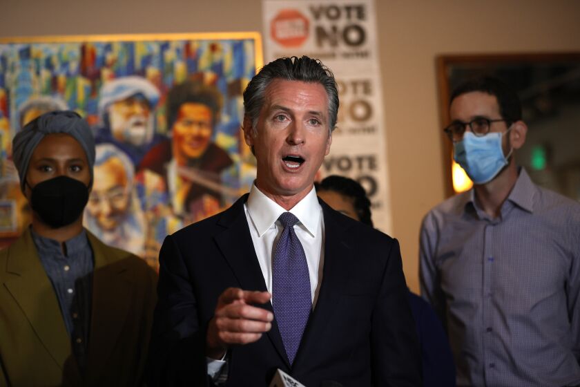 SAN FRANCISCO, CALIFORNIA - AUGUST 13: California Gov. Gavin Newsom speaks during a news conference at Manny's on August 13, 2021 in San Francisco, California. California Gov. Gavin Newsom kicked off his "Say No" to recall campaign as he prepares to face a recall election on September 14. (Photo by Justin Sullivan/Getty Images)