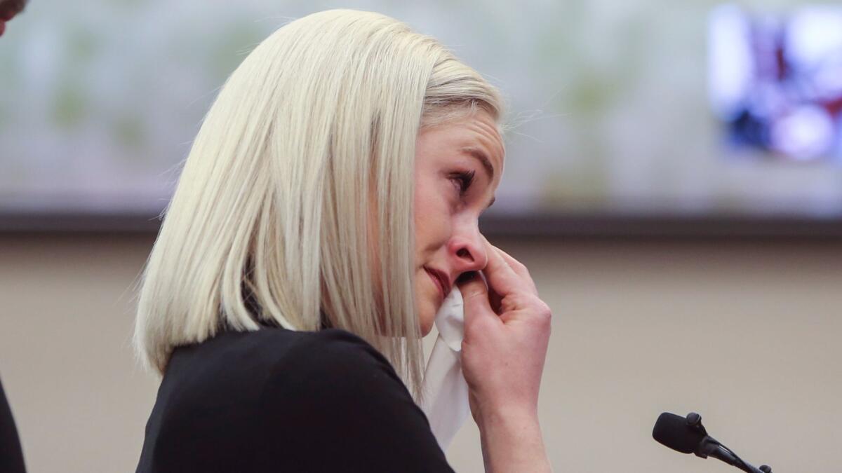 Olivia Cowan testifies during the first day of victim impact statements in the case of former sports medicine doctor Larry Nassar.