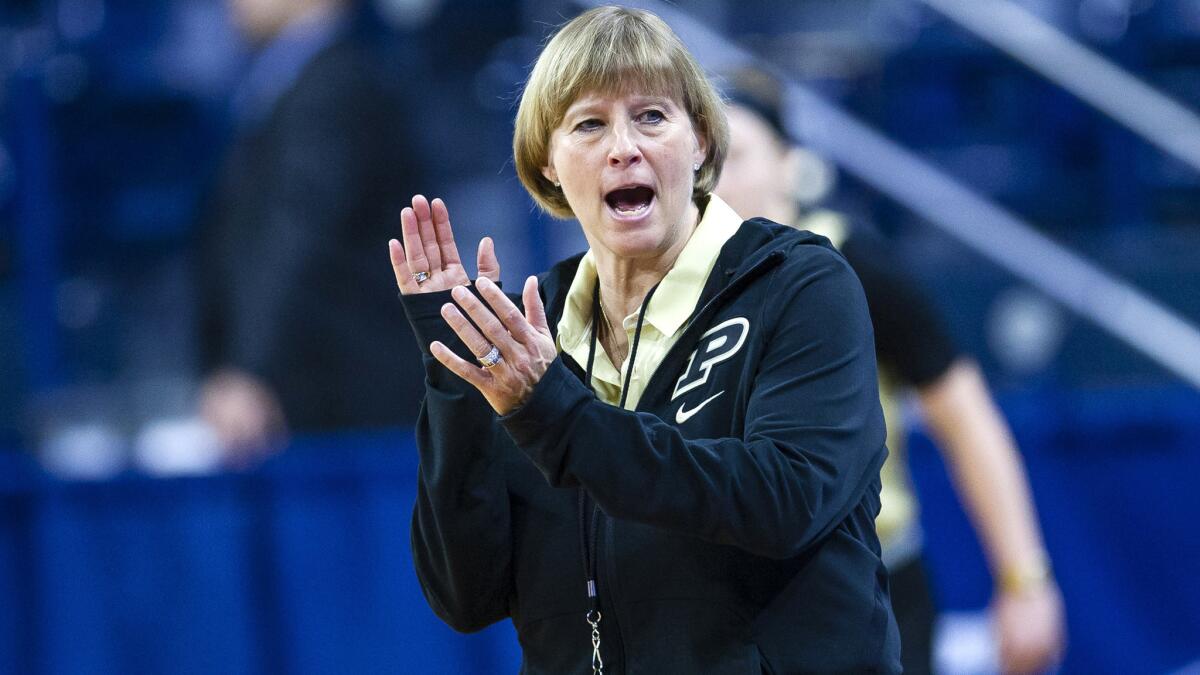 Purdue Coach Sharon Versyp leads her team through a practice in South Bend, Ind., on Thursday.