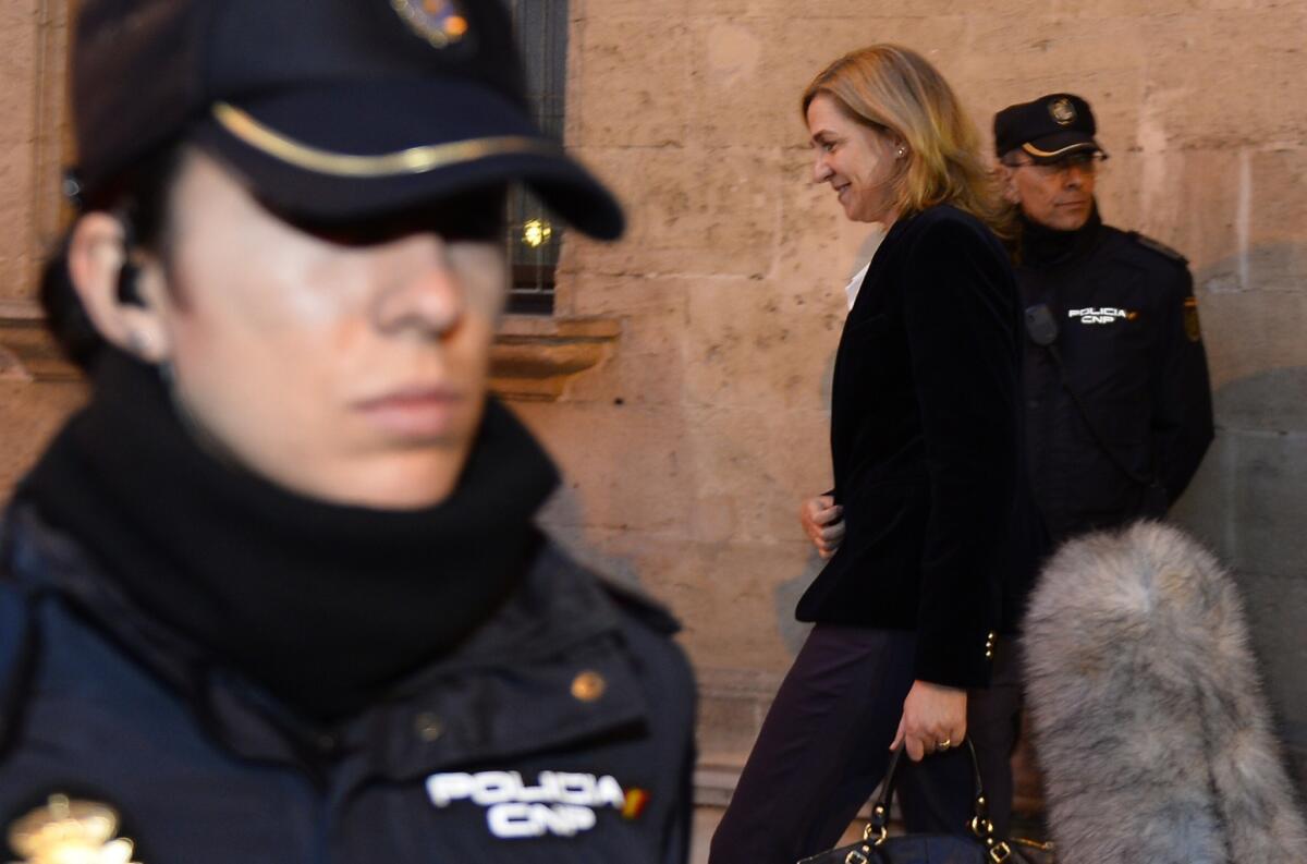 Spanish Princess Infanta Cristina leaves the courthouse on the Spanish island of Mallorca on Saturday.