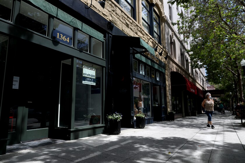 An empty Pacific Avenue in downtown Santa Cruz