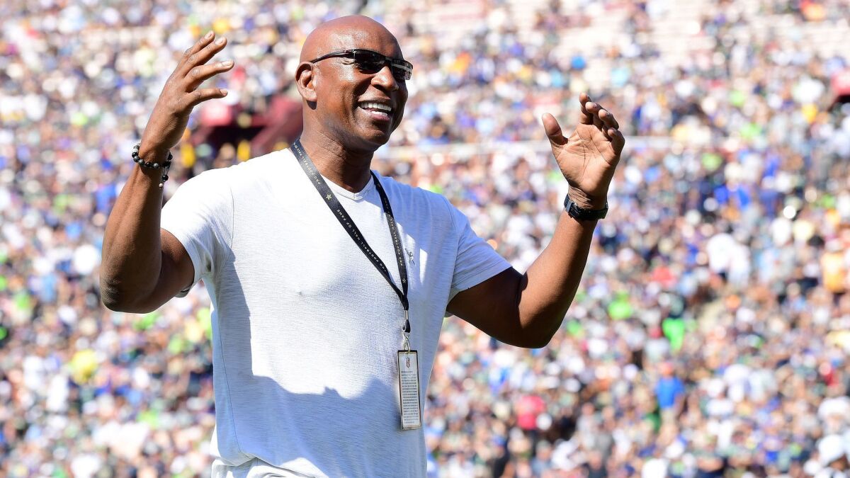 Hall of Fame running back Eric Dickerson is seen during the game between the Rams and the Seattle Seahawks at the Coliseum in 2017.