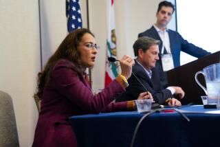 San Diego, CA - September 25: At the California Republicans Convention on Saturday, Sept. 25, 2021 in San Diego, CA., Harmeet Dhillon answered audience questions from attendees during the panel discussion for “The National Debate over election integrity laws”. Also on the panel were Fred Whitaker (seated) and Garrett Fahy (standing). (Nelvin C. Cepeda / The San Diego Union-Tribune)